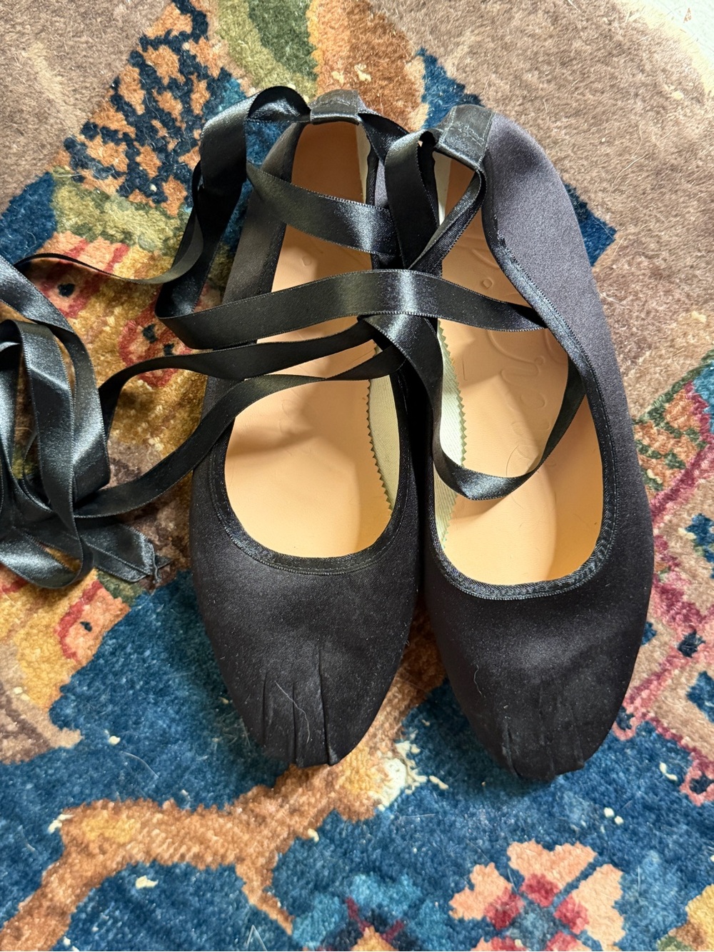 Jcrew Women's Black Satin Ballet Flats with ribbon Ankle Wrap New